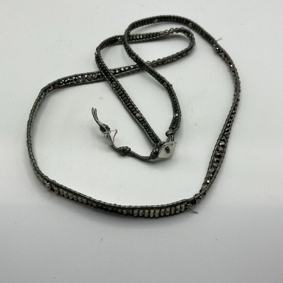 Anthropologie Nakamol Beaded Gunmetal Rhinestones Long Cord Necklace 28” - Picture 1 of 5